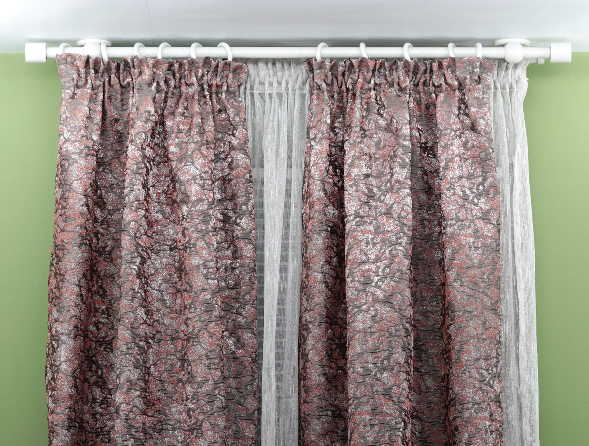 Double Curtain Rod & Rail with Different Pipes for Window, Steel Rings and Hooks, Rollers, Double Short Ceiling Brackets and Cylinder Ends