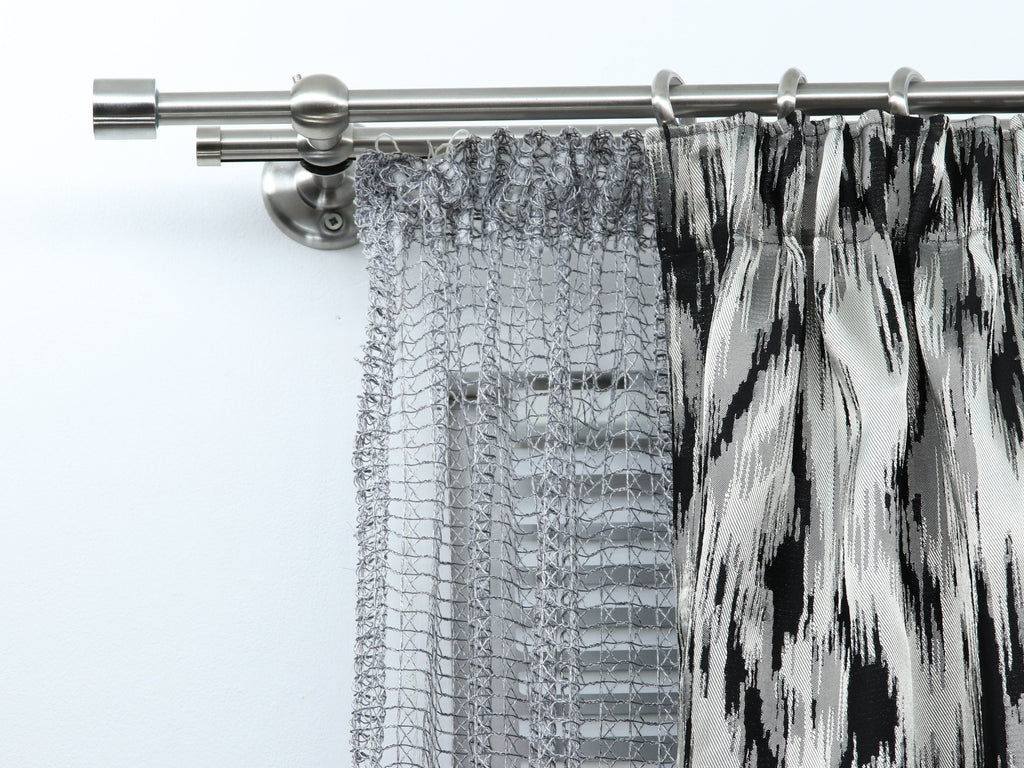 Double Curtain Rod & Rail for Window, Steel Rings and Hooks, Rollers, Double Standard Wall Brackets and Cylinder Ends