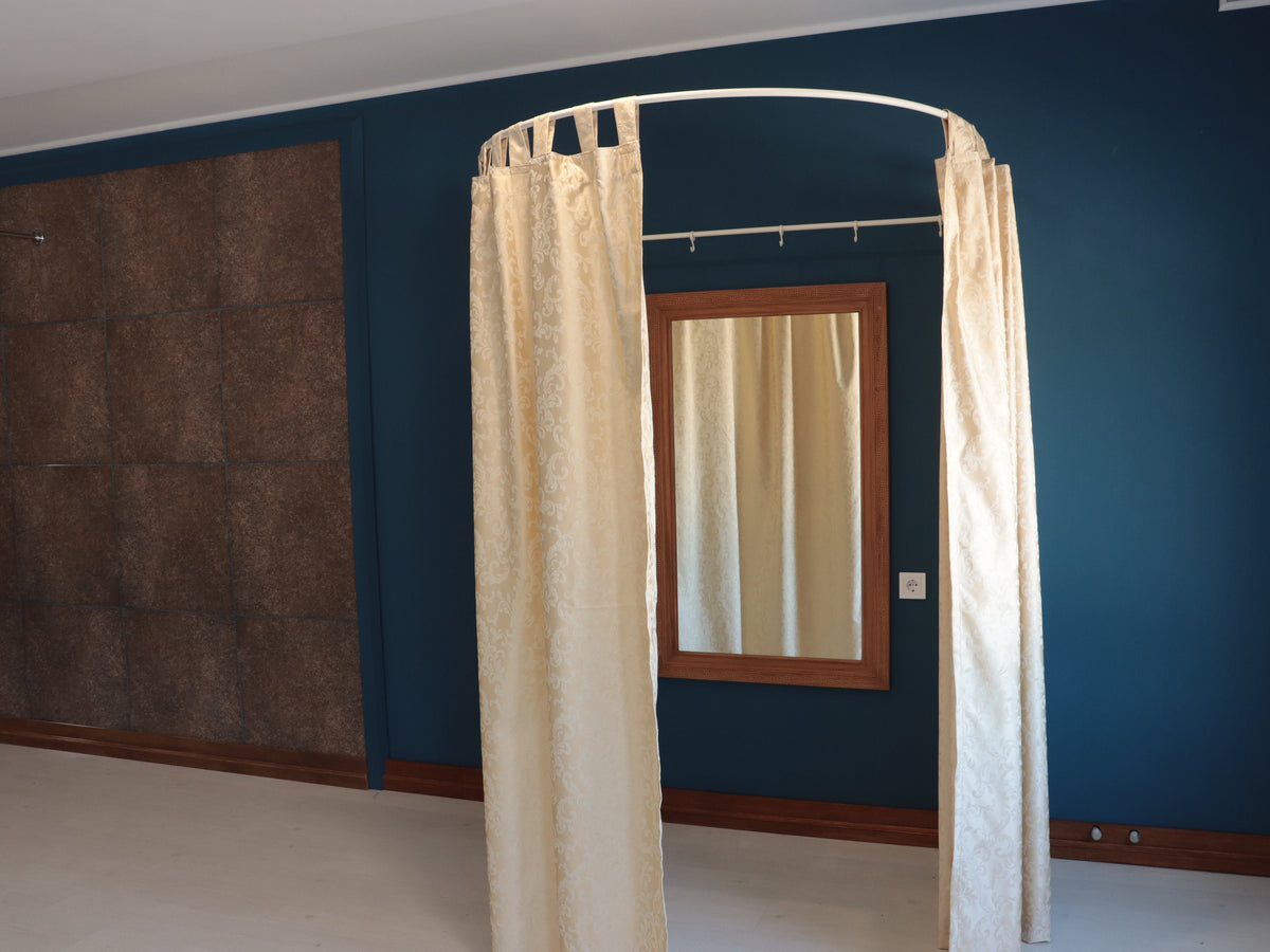 U shaped Standing Oval Fitting and Dressing Room with Clothes Hanger for Wall Mounting with 2 Straight Floor Supports- 220 cm(87") High