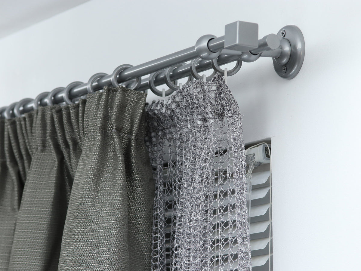 Double Curtain Rod for Window with Steel Rings and Hooks, Double Wall Brackets and Cube Ends