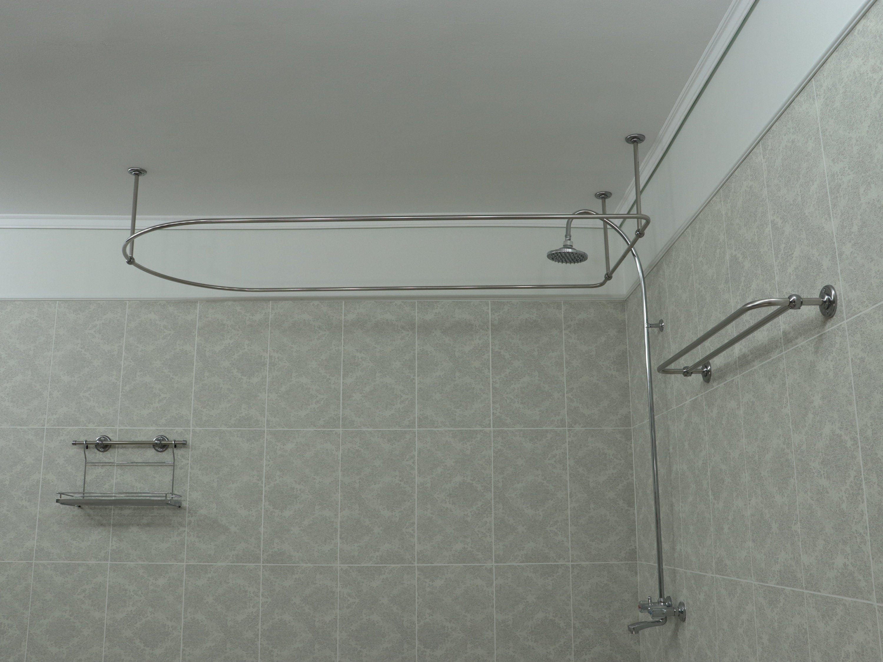 Semi Oval & Square Shaped 360 degrees Shower Curtain Rod for Bathroom, Fitting and Dressing room with Ceiling Brackets at Custom Size