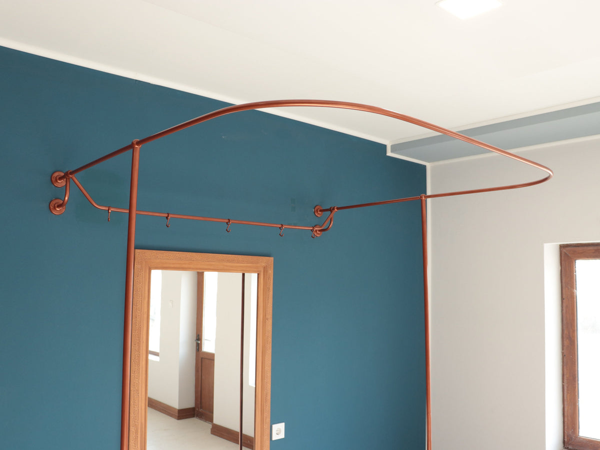 U shaped Standing Square Oval Fitting and Dressing Room with Clothes Hanger for Wall Montage with 2 Straight Floor Supports- 210 cm(83") High