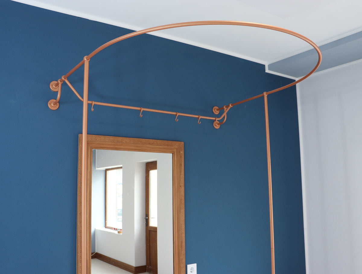 U shaped Standing Oval Fitting and Dressing Room with Clothes Hanger for Wall Montage with 2 Straight Floor Supports- 210 cm(83") High