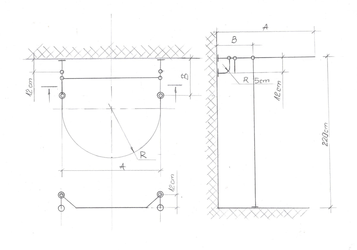 U shaped Standing Oval Fitting and Dressing Room with Clothes Hanger for Wall Mounting with 2 Straight Floor Supports- 220 cm(87") High