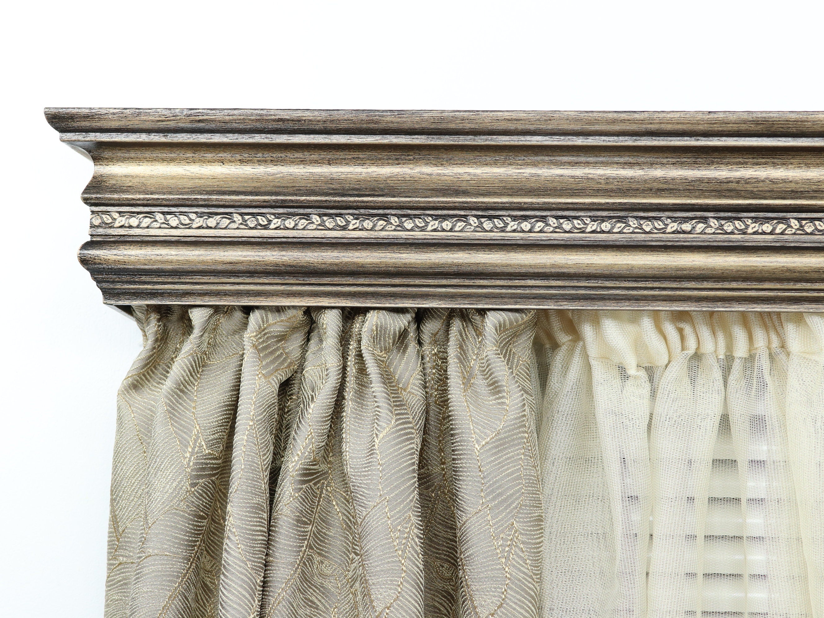 Double Window Cornice & Rail, Wooden Window Valance with Rail, Farmhouse Cornice, Cornice Board, Wall Montage, Many Antique Colors
