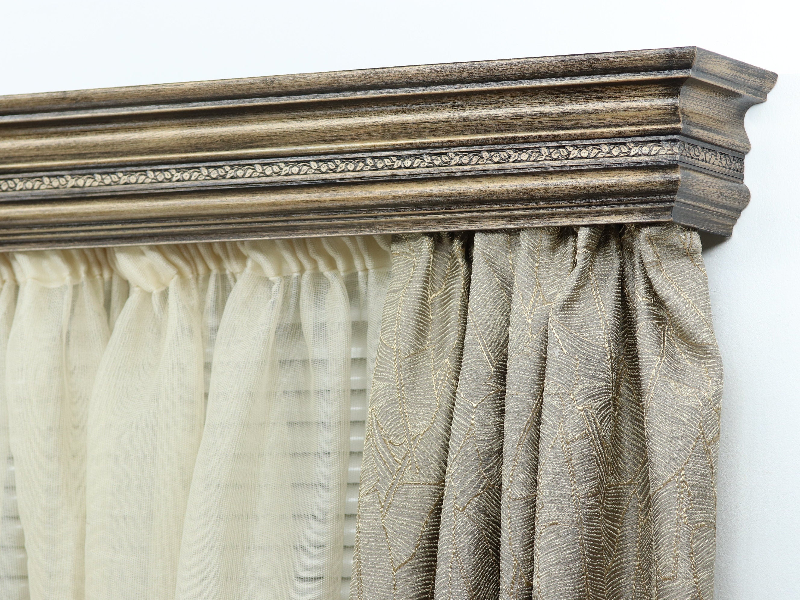 Double Window Cornice & Rail, Wooden Window Valance with Rail, Farmhouse Cornice, Cornice Board, Wall Montage, Many Antique Colors