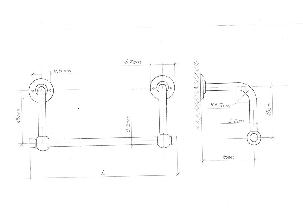 U Shaped Shower Towel Rack and Hanger, Single Rod and Curved Brackets- 22 millimeters thick