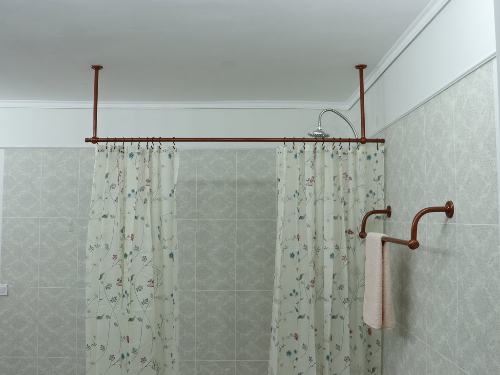 Straight Shower Curtain Rod in 22 millimeters(0.87") diameter for Bathroom With Ceiling Brackets, Plug Ends and Custom Size Option
