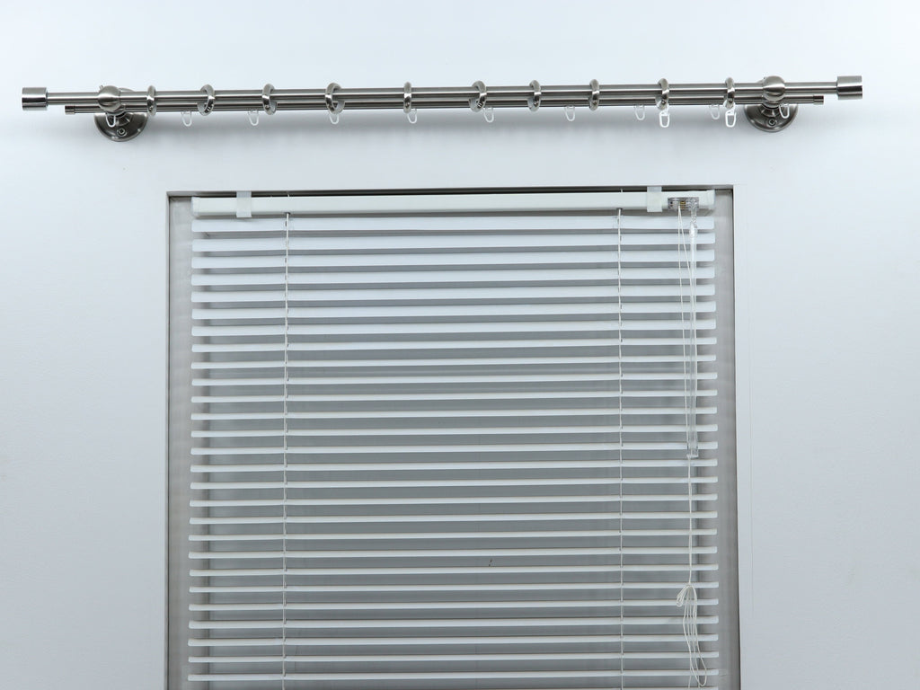 Double Curtain Rod & Rail for Window, Steel Rings and Hooks, Rollers, Double Standard Wall Brackets and Cylinder Ends