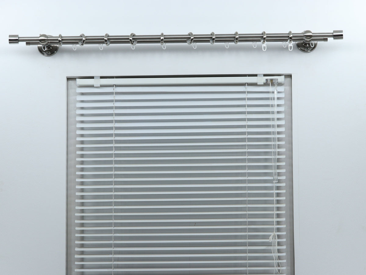 Double Curtain Rod & Rail for Window, Steel Rings and Hooks, Rollers, Double Standard Wall Brackets and Cylinder Ends