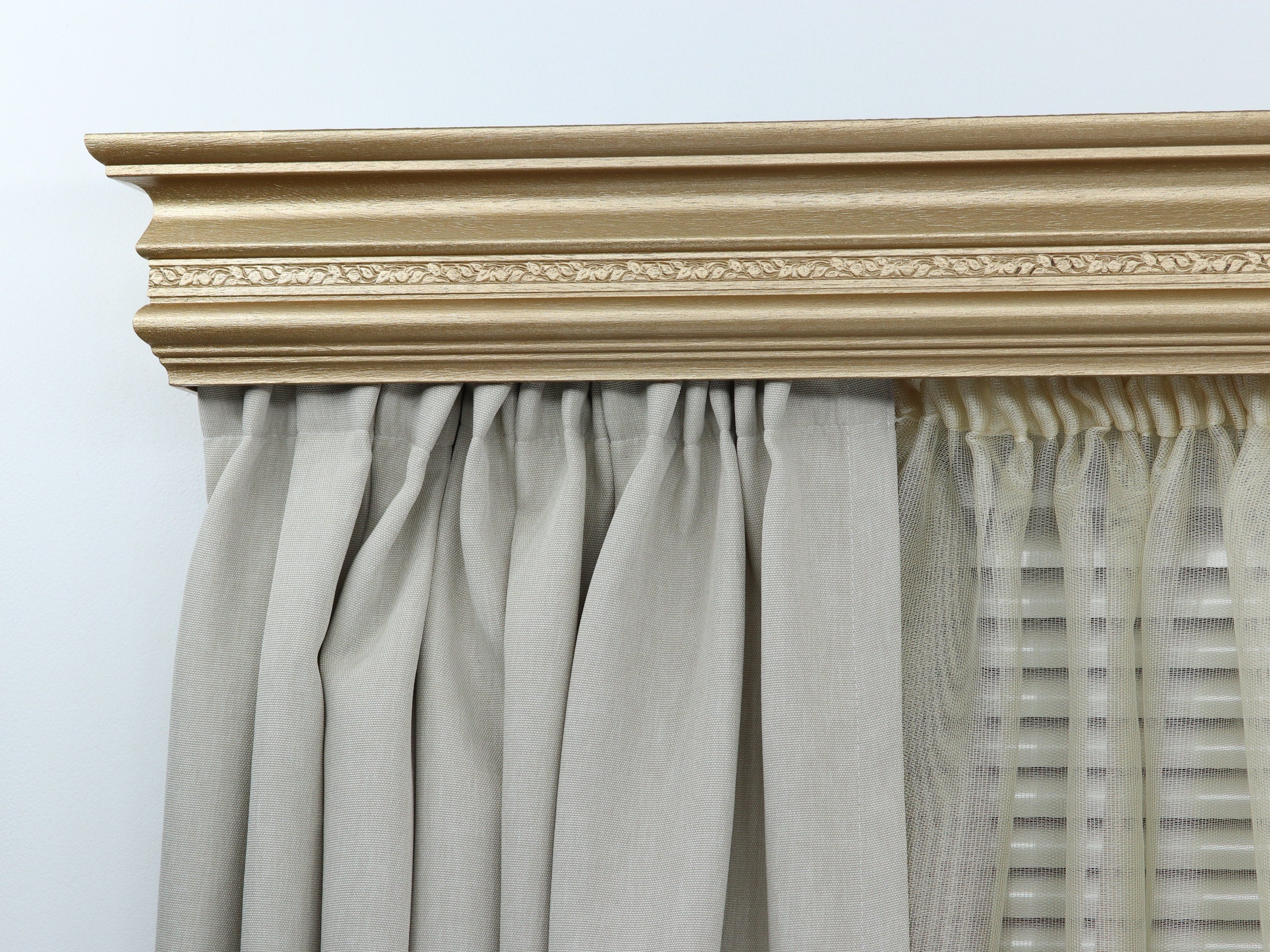 Double Window Cornice & Rail, Wooden Window Valance with Rail, Farmhouse Cornice, Cornice Board, Wall Montage, Many Metallic Colors
