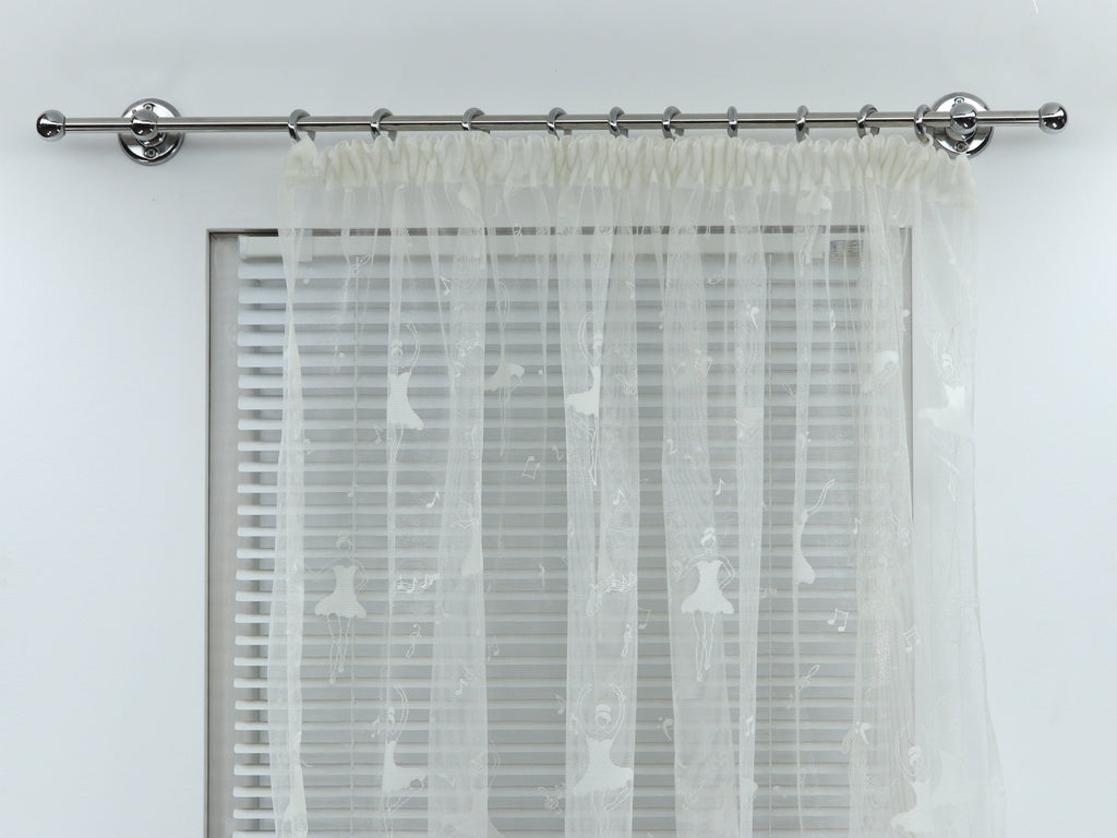 Single Curtain Rod for Window with Steel Rings and Hooks, Standard Wall Brackets and Ball Ends