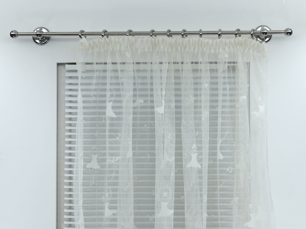 Single Curtain Rod for Window with Steel Rings and Hooks, Standard Wall Brackets and Ball Ends