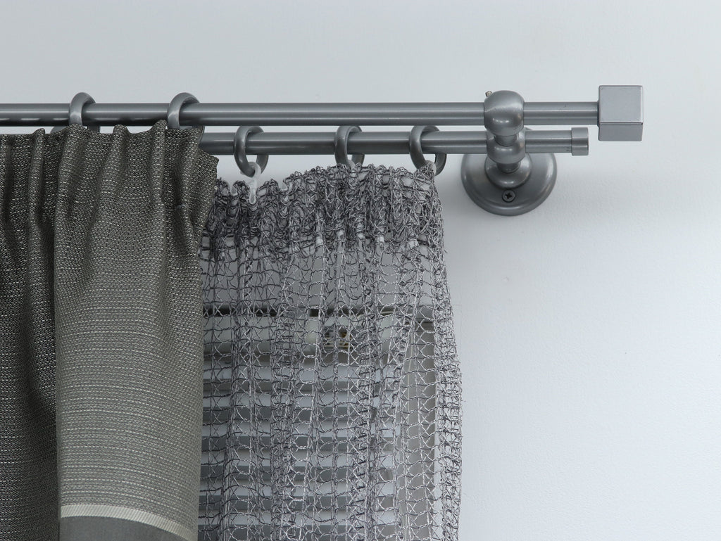 Double Curtain Rod for Window with Steel Rings and Hooks, Double Wall Brackets and Cube Ends