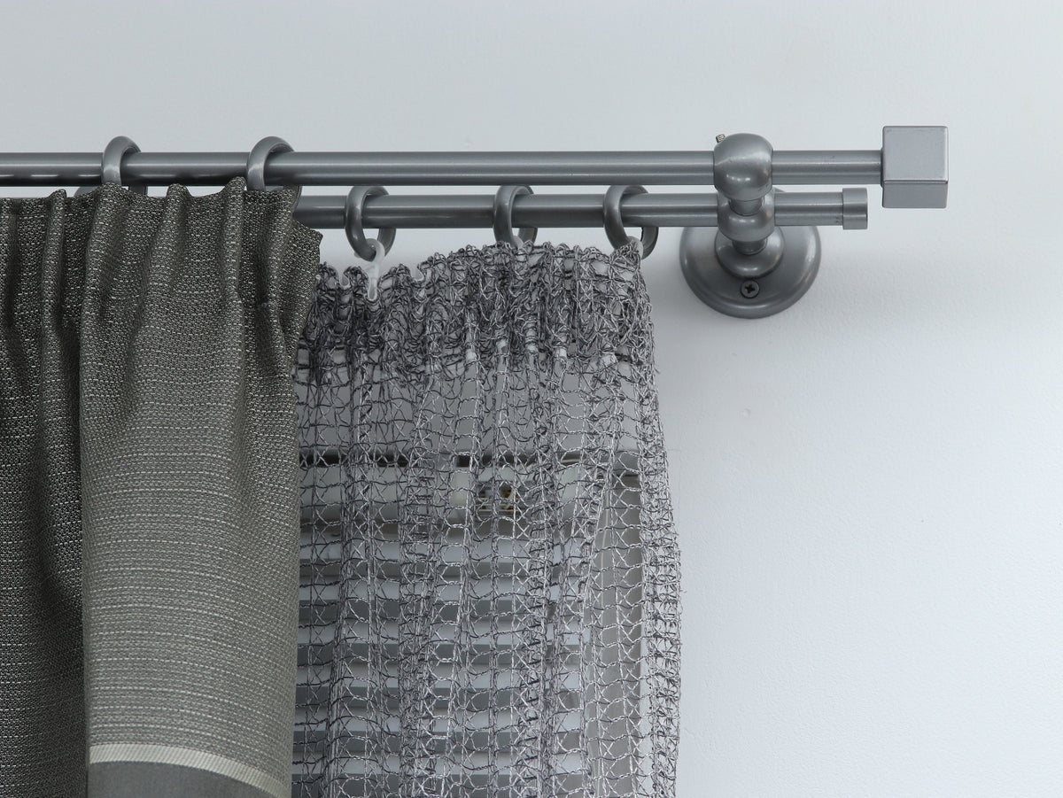 Double Curtain Rod for Window with Steel Rings and Hooks, Double Wall Brackets and Cube Ends