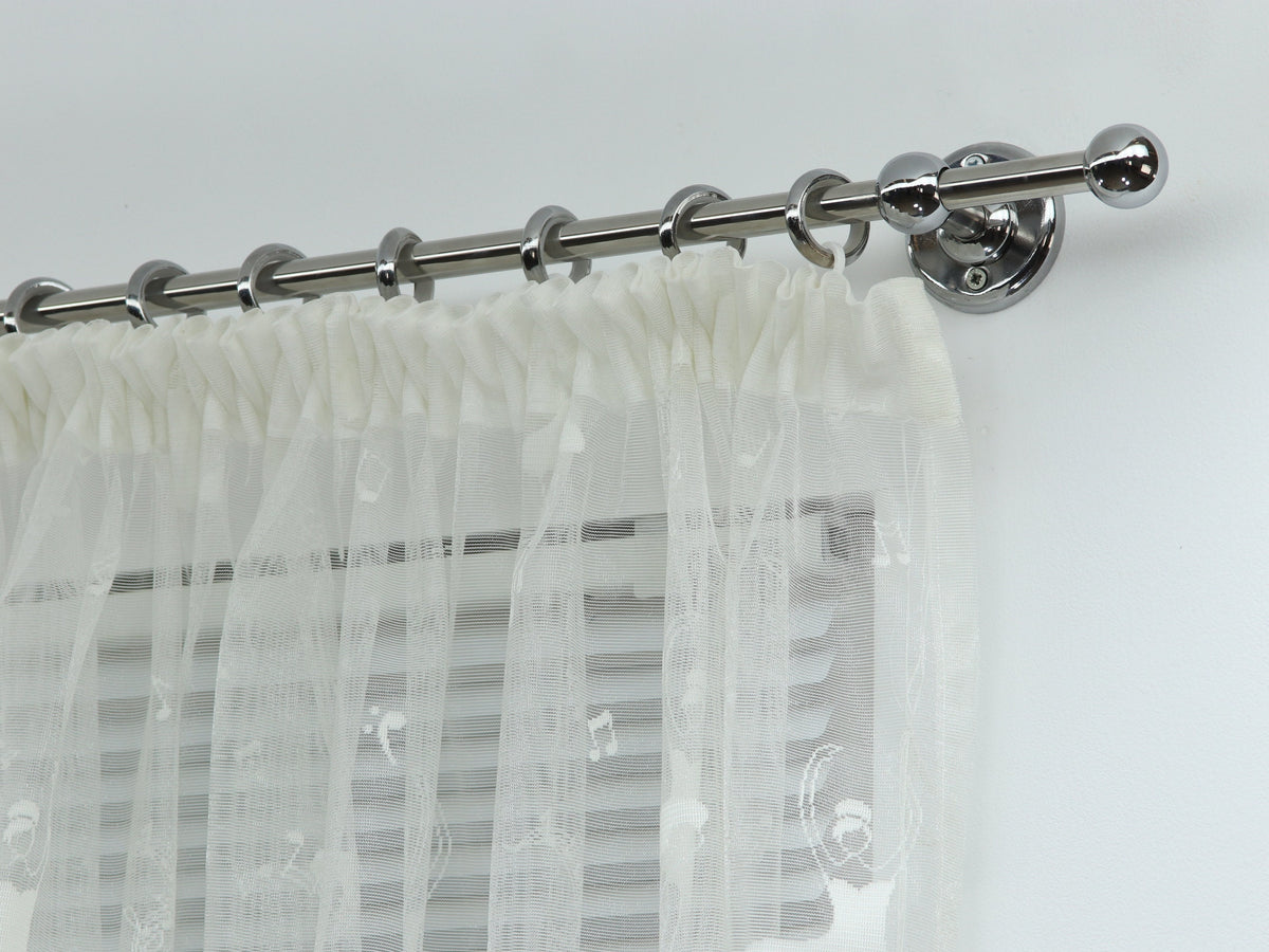 Single Curtain Rod for Window with Steel Rings and Hooks, Standard Wall Brackets and Ball Ends