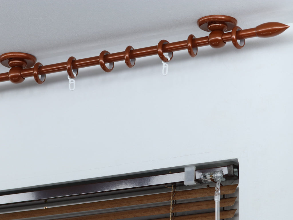 Single Curtain Rod for Window, Steel Rings & Hooks, Short Ceiling Brackets and Bullet Ends