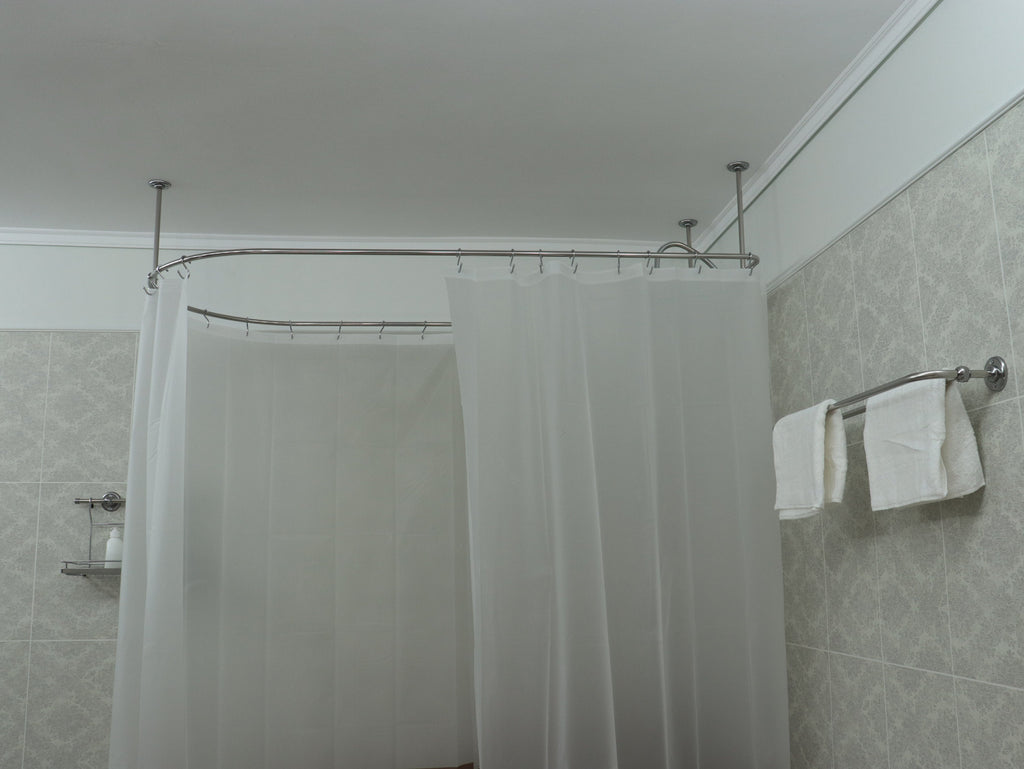 Semi Oval & Square Shaped 360 degrees Shower Curtain Rod for Bathroom, Fitting and Dressing room with Ceiling Brackets at Custom Size