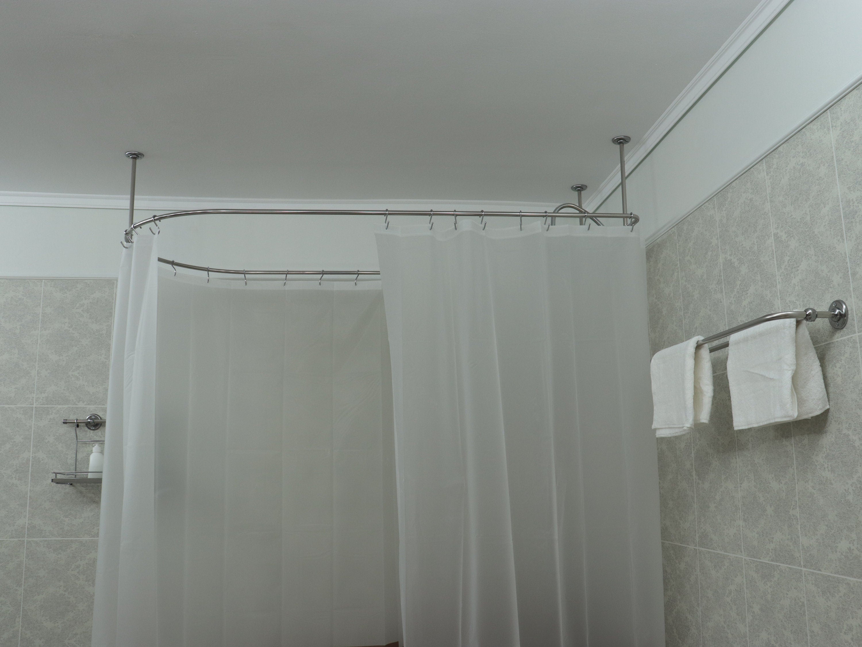 Semi Oval & Square Shaped 360 degrees Shower Curtain Rod for Bathroom, Fitting and Dressing room with Ceiling Brackets at Custom Size