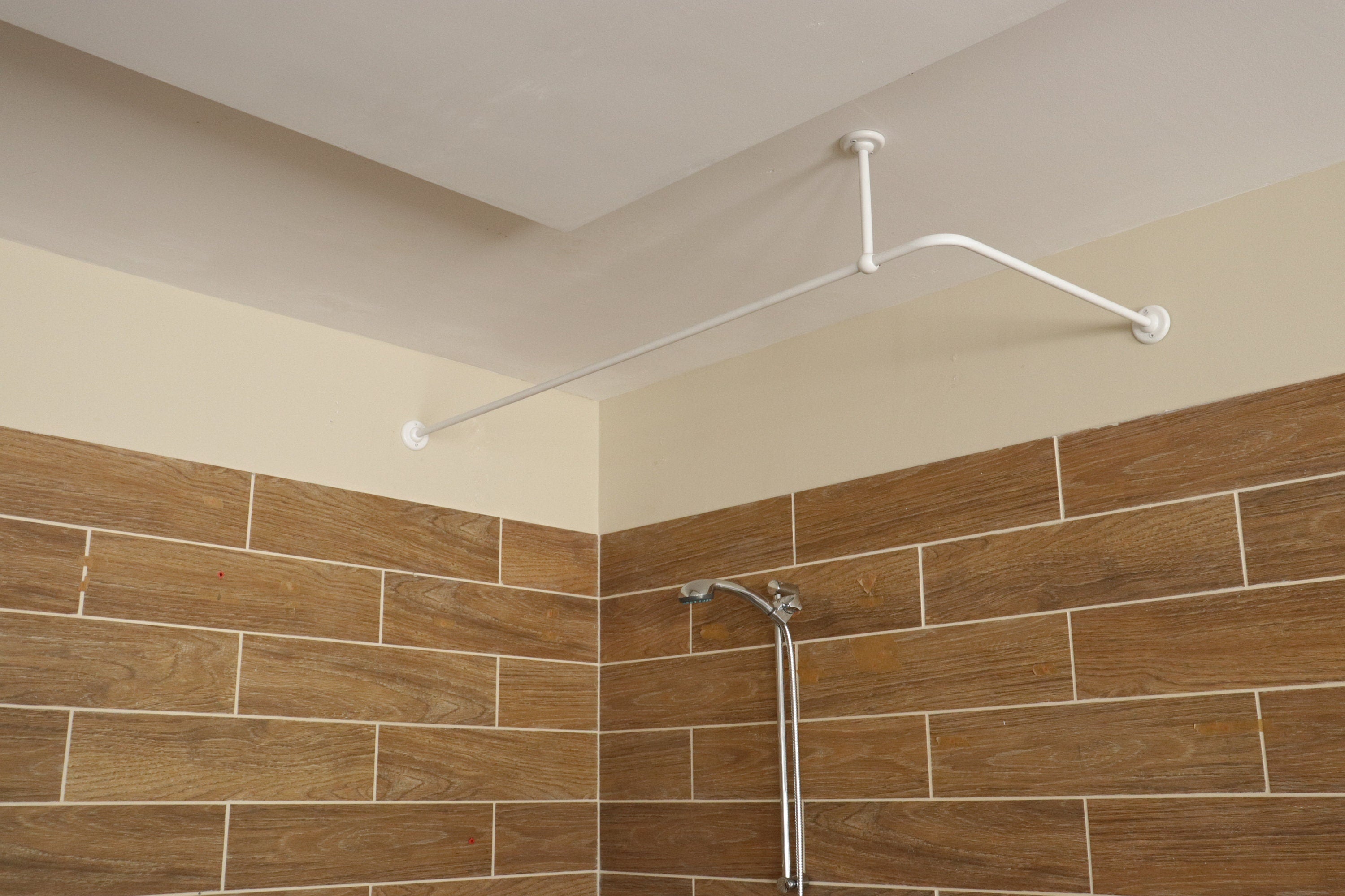 L- Shaped Corner Shower Curtain Rod for Bathroom, Fitting and Dressing room for Wall & Ceiling Installation with Custom Size