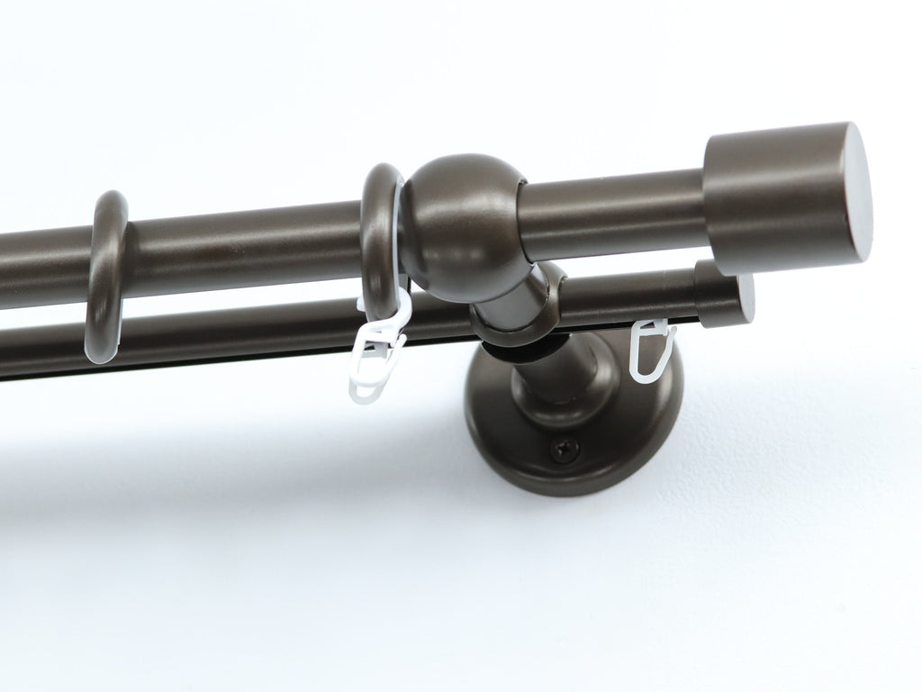 Double Curtain Rod & Rail with Different Pipes for Window, Steel Rings and Hooks, Rollers, Double Standard Wall Brackets and Cylinder Ends