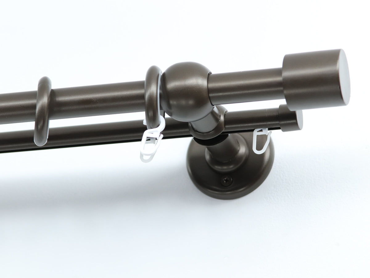 Double Curtain Rod & Rail with Different Pipes for Window, Steel Rings and Hooks, Rollers, Double Standard Wall Brackets and Cylinder Ends