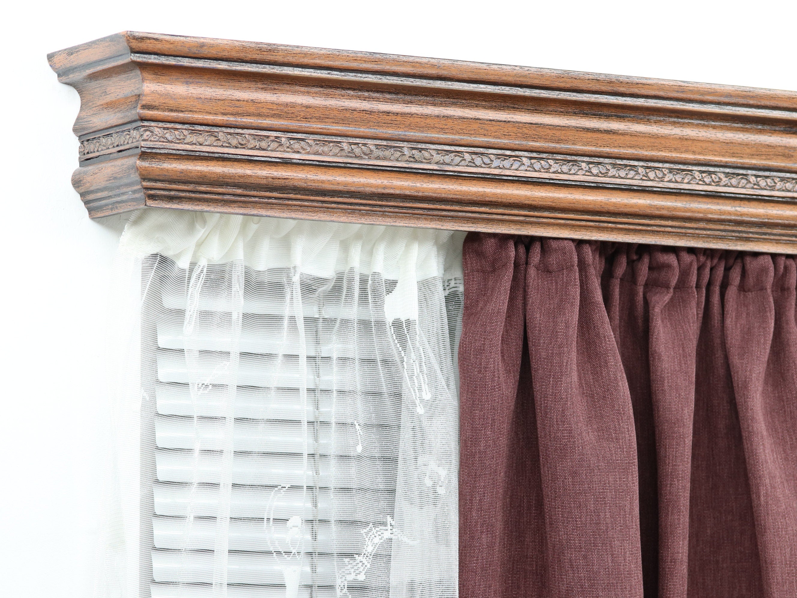 Double Window Cornice & Rail, Wooden Window Valance with Rail, Farmhouse Cornice, Cornice Board, Wall Montage, Many Antique Colors