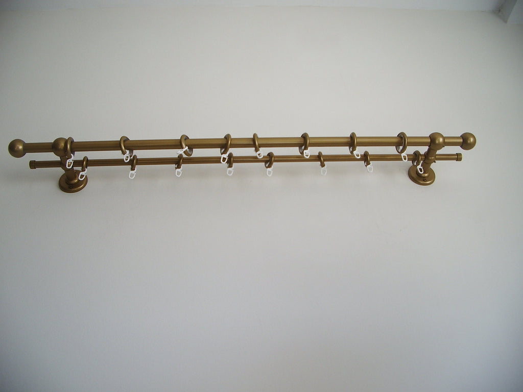 Double Curtain Rod Different Pipes for Window with Steel Rings and Hooks, Double Wall Brackets and Ball Ends