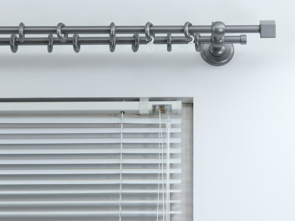 Double Curtain Rod for Window with Steel Rings and Hooks, Double Wall Brackets and Cube Ends