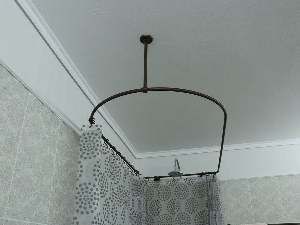 Semi Oval & Square Shaped 360 degrees Shower Curtain Rod for Bathroom with 1x Front Ceiling Bracket and 2x Back Wall Brackets at Custom Size