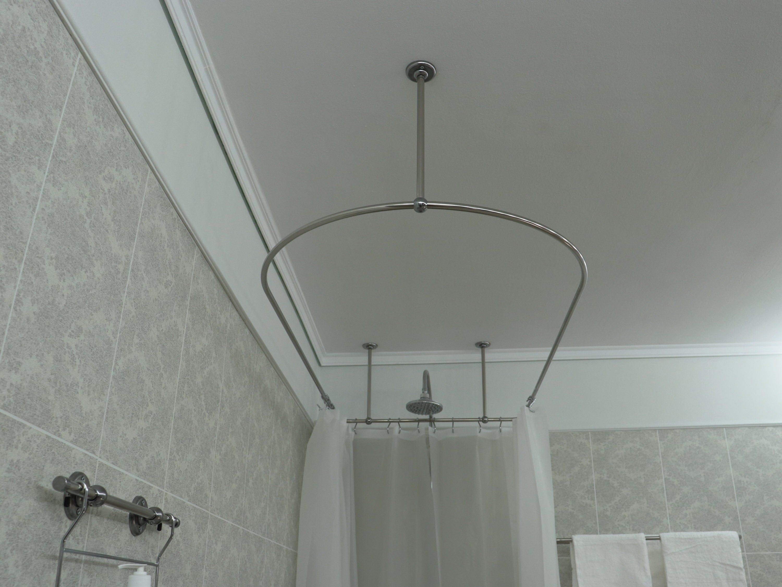 Semi Oval & Square Shaped 360 degrees Shower Curtain Rod for Bathroom, Fitting and Dressing room with Ceiling Brackets at Custom Size