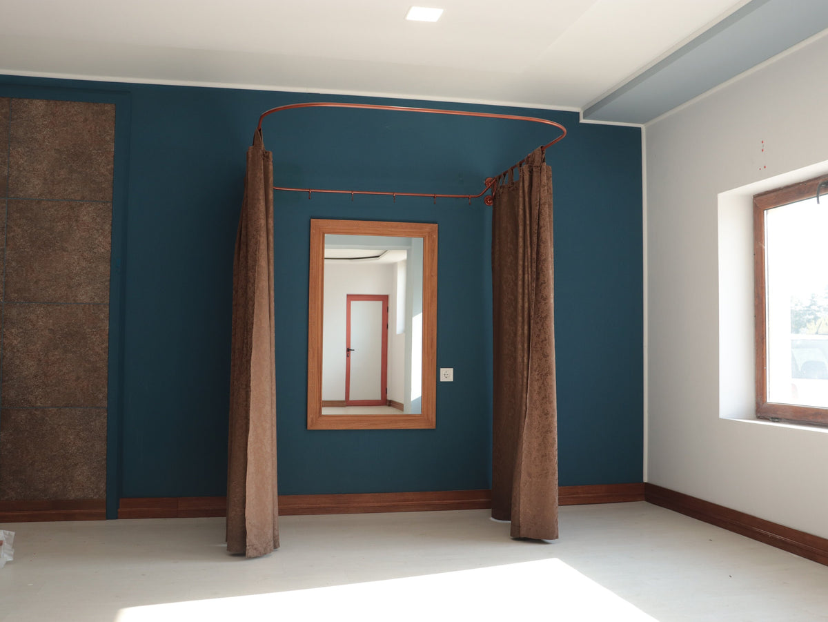U shaped Standing Square Oval Fitting and Dressing Room with Clothes Hanger for Wall Montage with 2 Straight Floor Supports- 210 cm(83") High