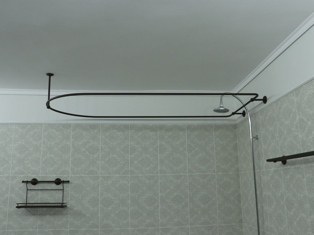 Semi Oval & Square Shaped 360 degrees Shower Curtain Rod for Bathroom with 1x Front Ceiling Bracket and 2x Back Wall Brackets at Custom Size