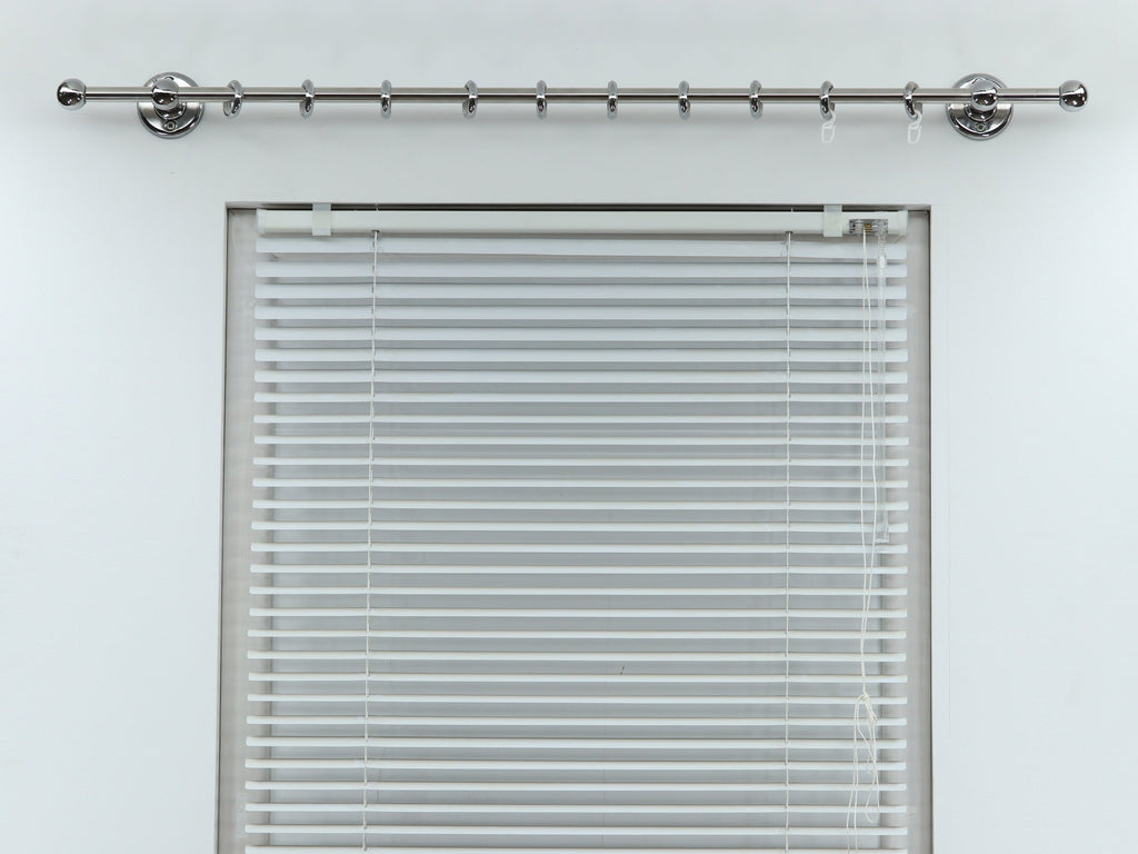 Single Curtain Rod for Window with Steel Rings and Hooks, Standard Wall Brackets and Ball Ends