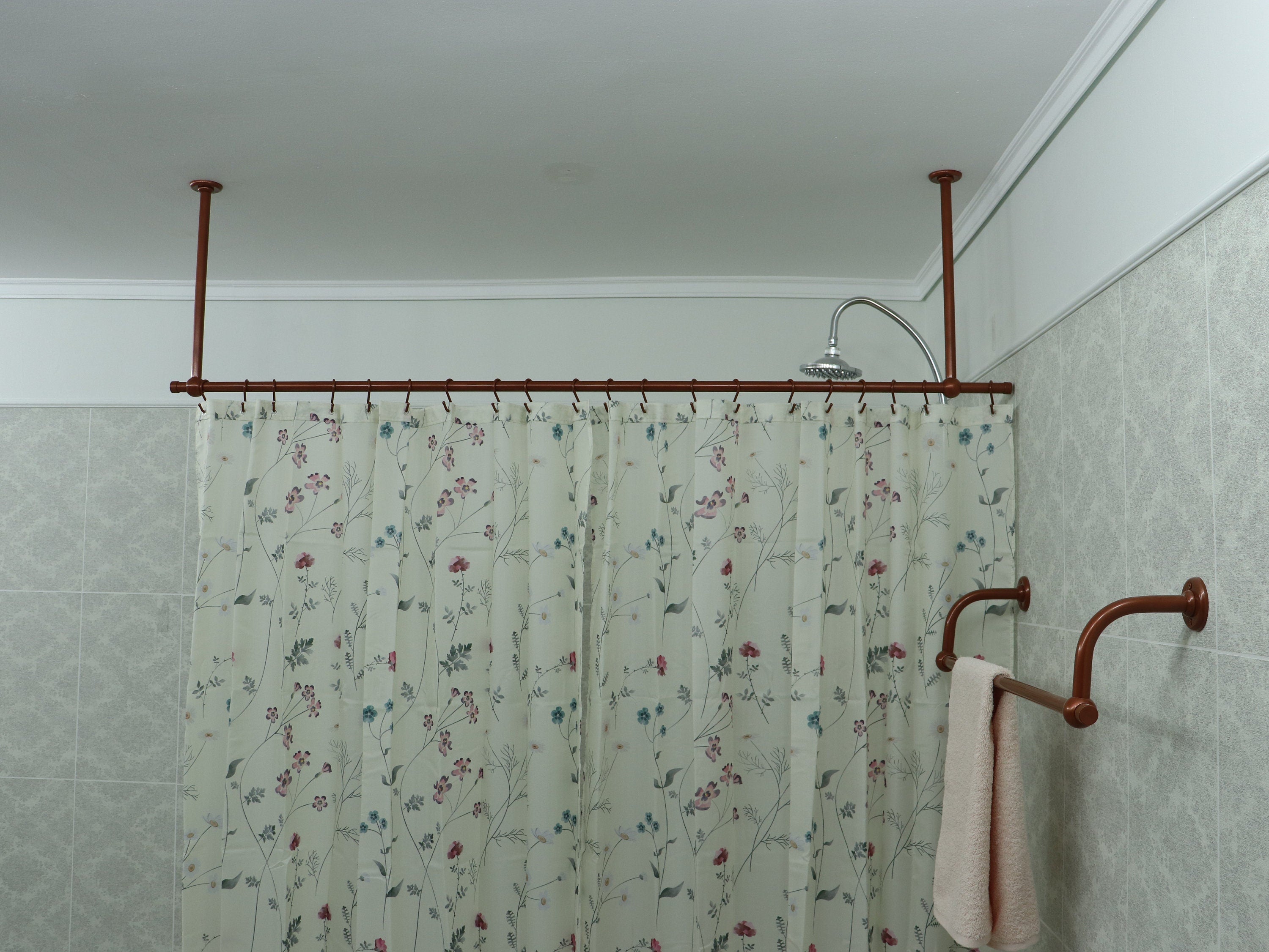 Straight Shower Curtain Rod in 22 millimeters(0.87") diameter for Bathroom With Ceiling Brackets, Plug Ends and Custom Size Option