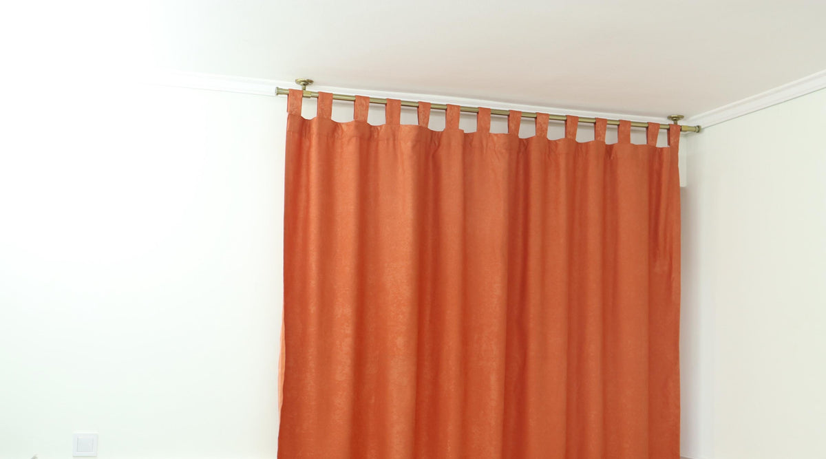 Removable Single Curtain Rod for Window, Curved Ceiling Brackets and Plug Ends