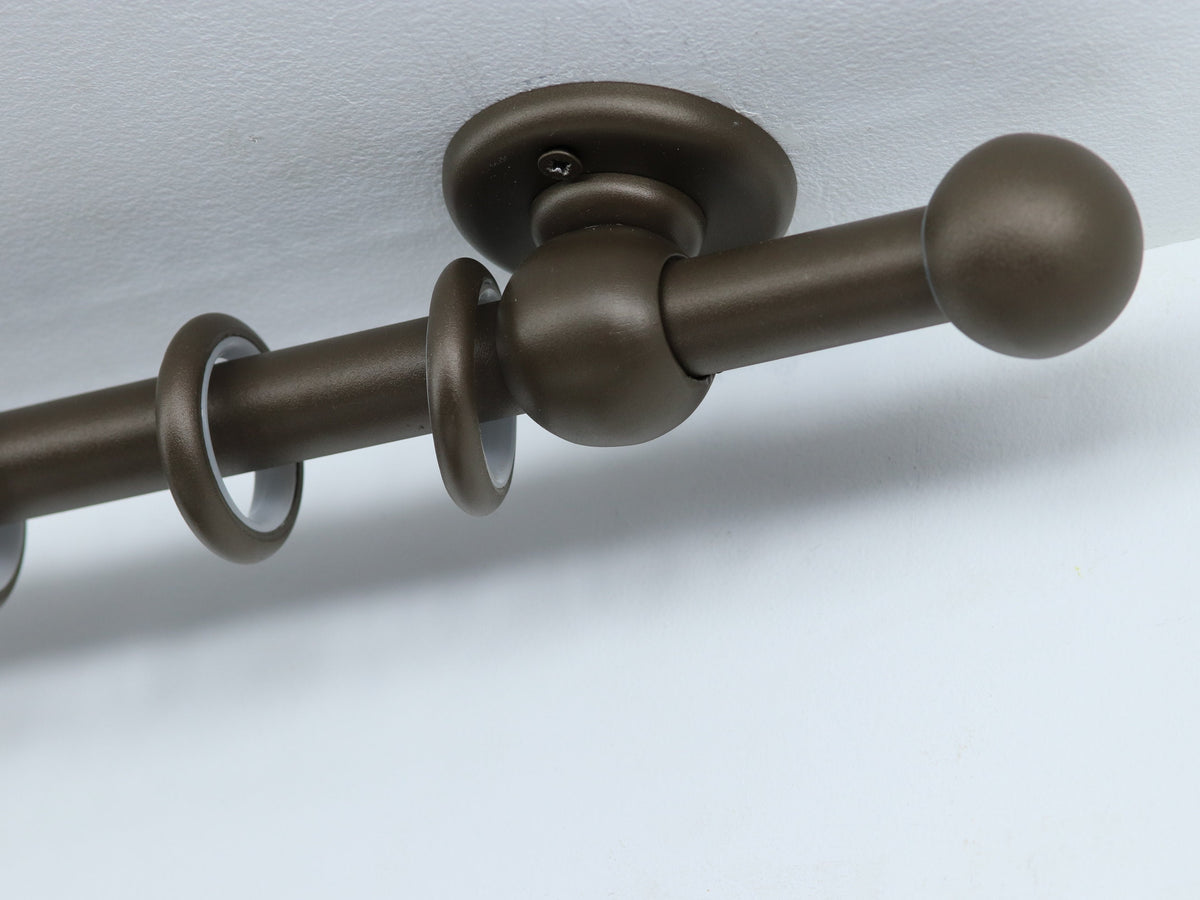 Single Curtain Rod for Window, Steel Rings & Hooks, Short Ceiling Brackets and Ball Ends