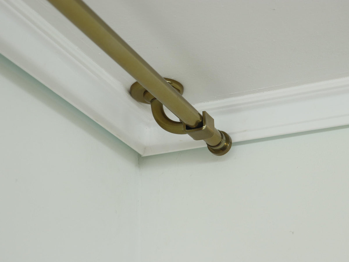 Removable Single Curtain Rod for Window, Curved Ceiling Brackets and Plug Ends